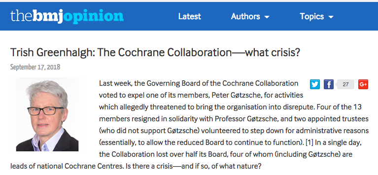 Hay que dar un respiro a Cochrane mientras pone su casa en orden. Por Trisha Greenhalgh