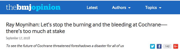 Paremos las llamas y la sangre en la Cochrane: hay demasiado en juego. Por Ray Moynihan